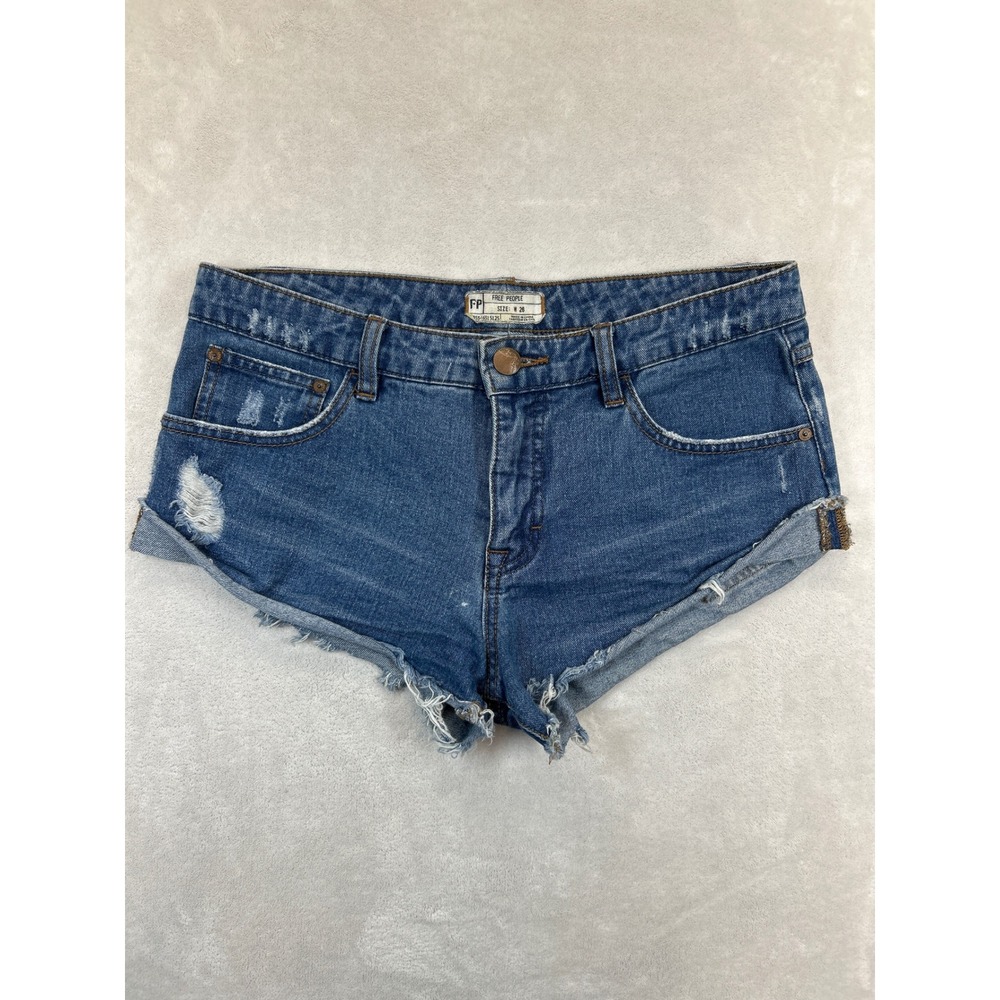 Free People Shorts Womens 26 Blue Denim Shortie Cut Off Distressed